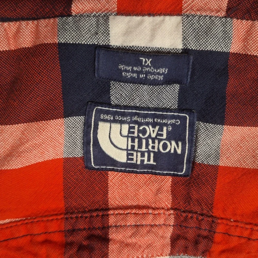 The North Face Mens XL Red Blue Plaid Short Sleeve Western Yoke Cotton Shirt